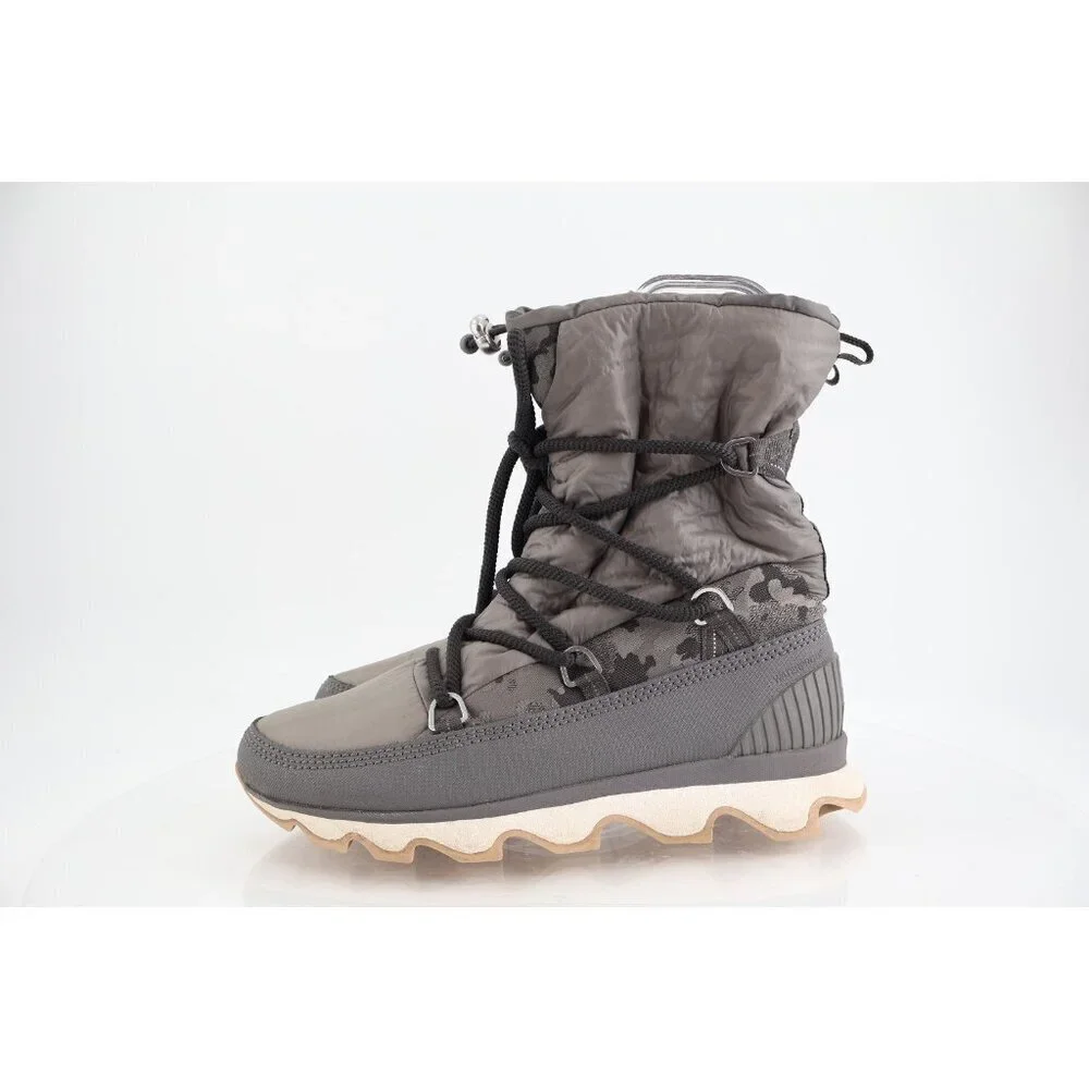 Sorel Kinetic Waterpoof Faux Fur Lined Boots Size 12 Gray Camo Lace Up